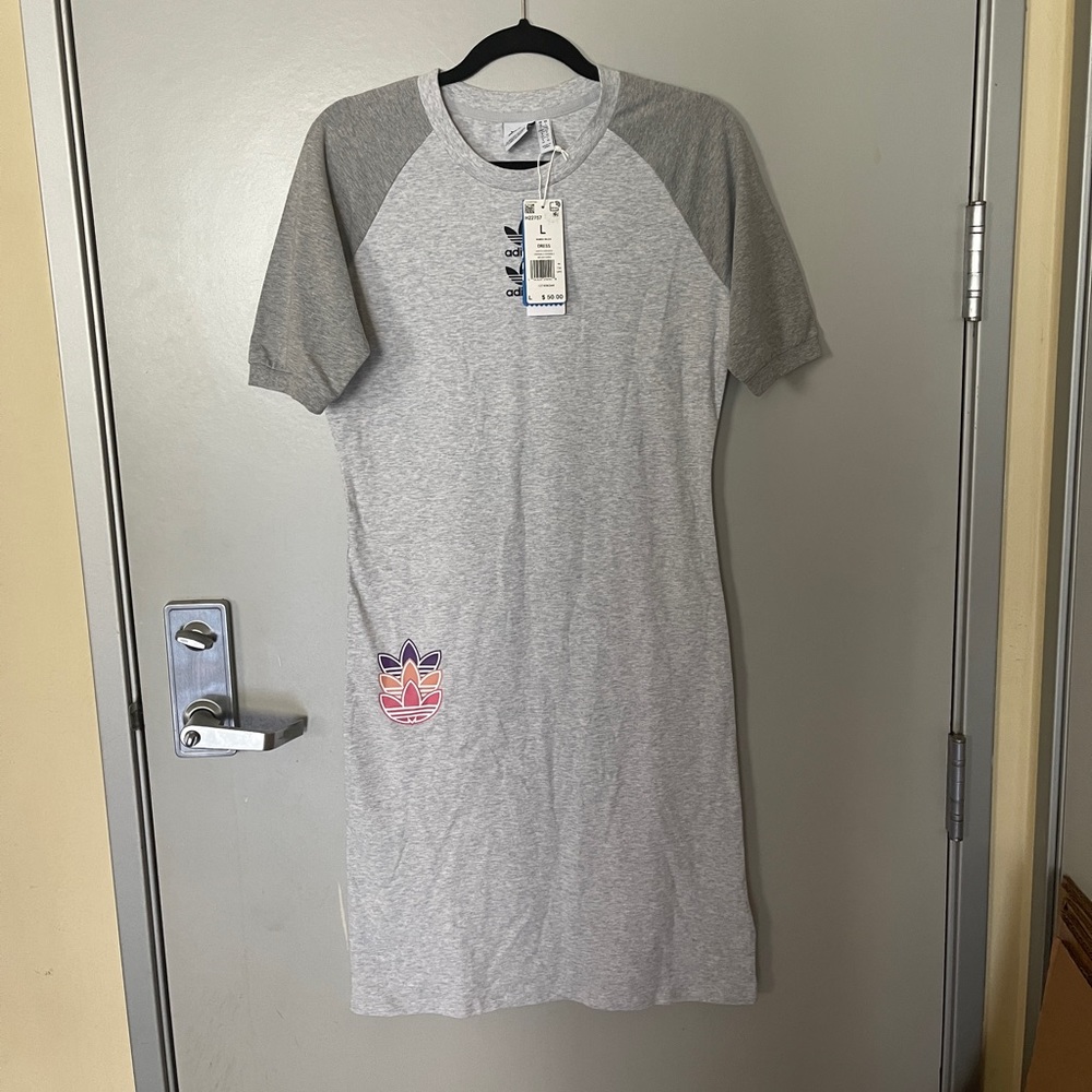 NWT Adidas grey short sleeve tee midi dress size large